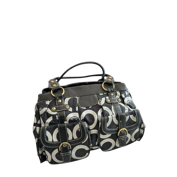 COPY - Coach Black & White Signature Canvas Satchel Handbag - Double Pocket